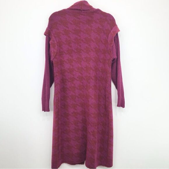Liz Claiborne Magenta Houndstooth Knit Long Duster Cardigan Sweater - Picture 10 of 16
